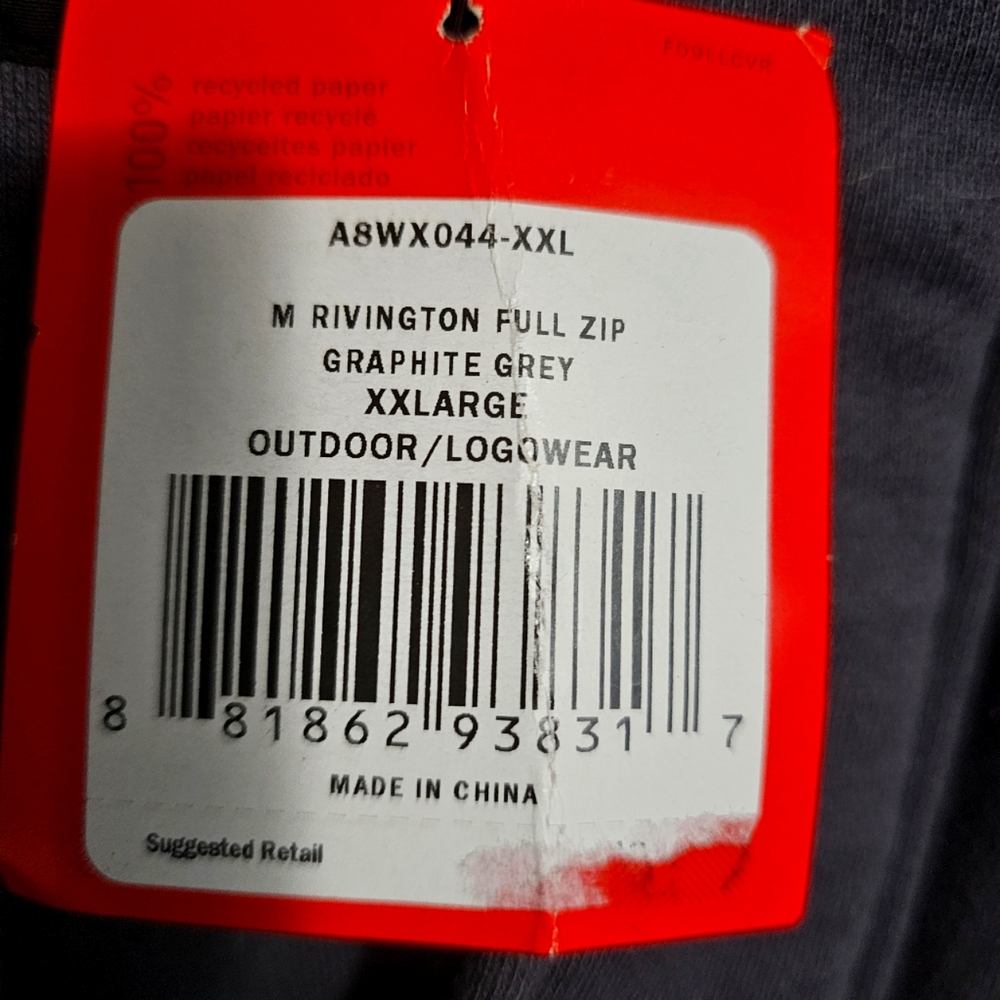 North Face RIVINGTON FULL ZIP GRAPHITE GREY XXLARGE OUTDOOR Fall/winter Jacket